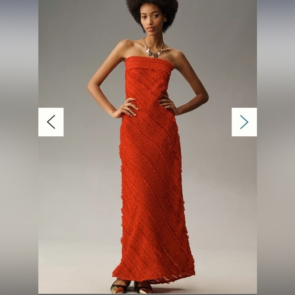 Anthropologie Endless Rose Strapless Textured Column Midi Dress Small Color Red Anthropologie Endless Rose Strapless Textured Column Midi Dress Small Color Red